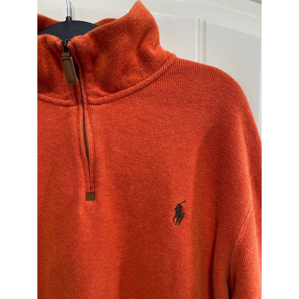 Polo Ralph Lauren 1/4 Zip Pullover Mens XL Rust Orange Preppy Pony Sweatshirt